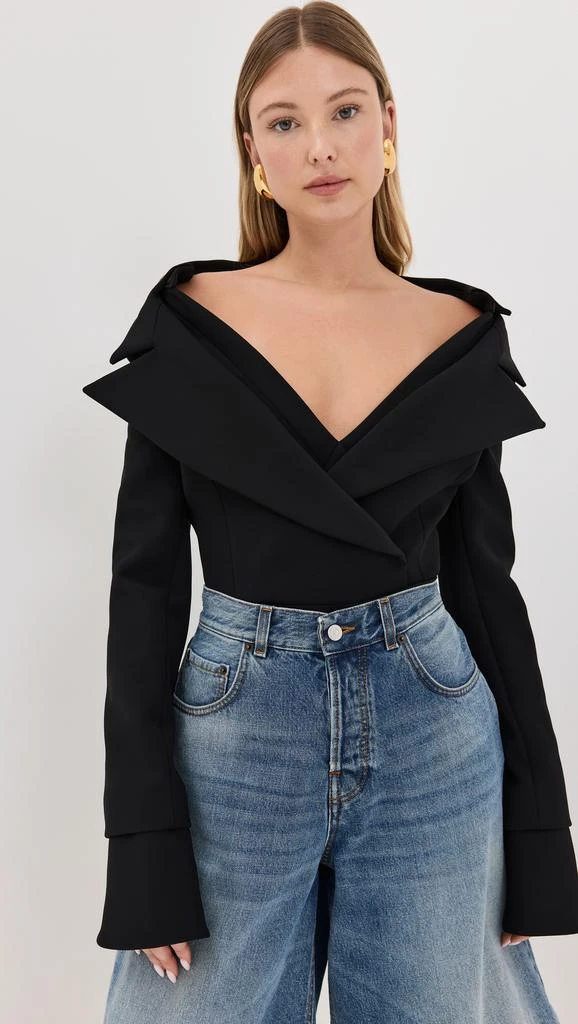 AWAKE MODE Low Cut DÉColletÉ Jacket Bodysuit with Shirting Detailing 7