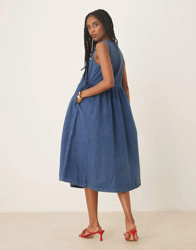 Nobody's Child Nobody's Child Eden sleeveless denim midi dress in mid blue 3