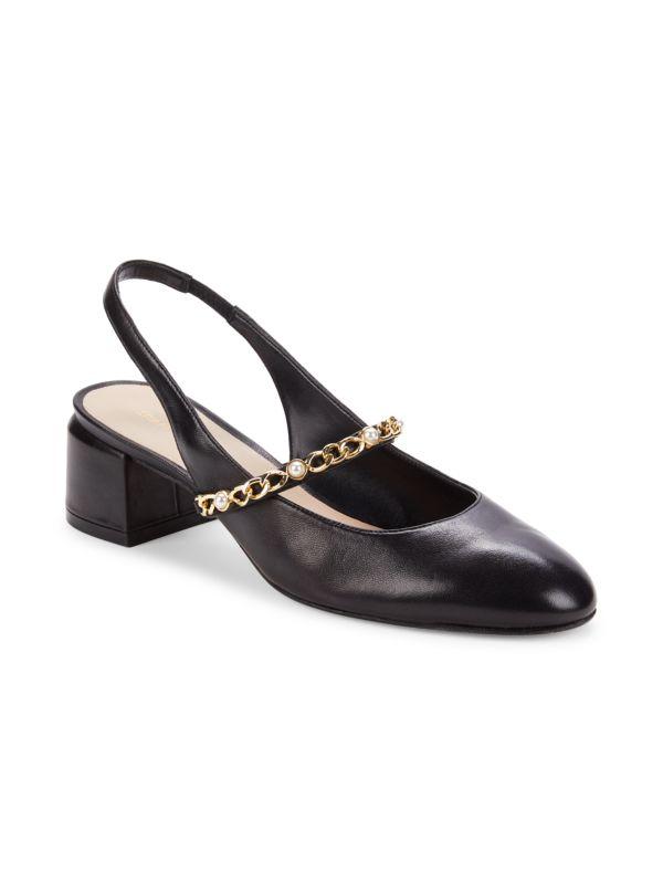 Stuart Weitzman Chain Trim Leather Slingback Pumps