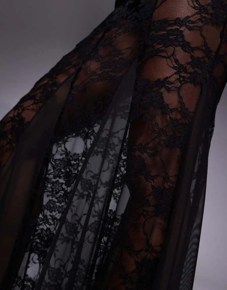 ASOS ASOS DESIGN godet lace maxi skirt in black 4