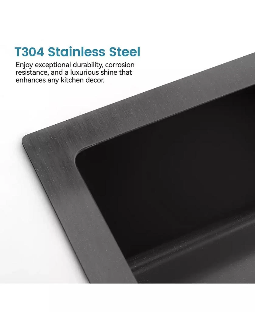Flynama 27x19inch Black Stainless Steel Kitchen Sink Single Bowl Undermount Handmade 2