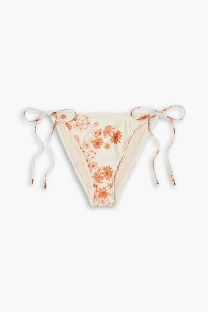 Peony Crochet-trimmed floral-print low-rise bikini briefs