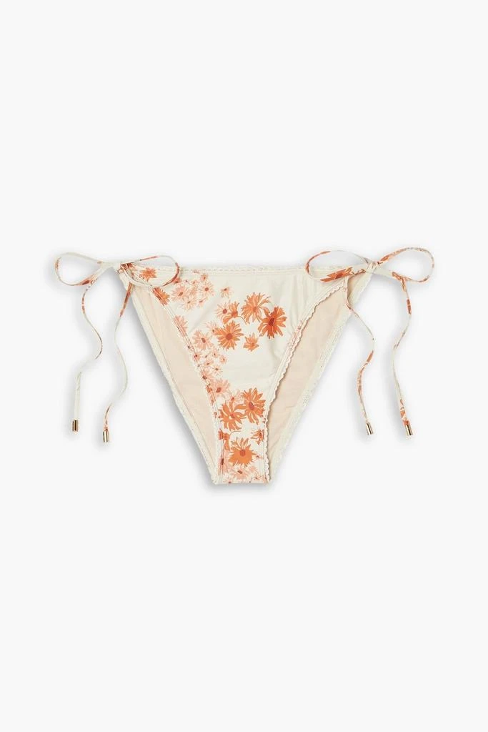 Peony Crochet-trimmed floral-print low-rise bikini briefs 1