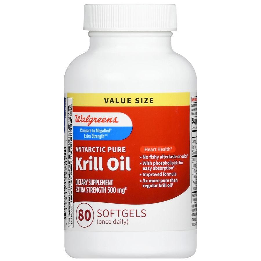 Walgreens Extra Strength Antarctic Pure Krill Oil 500 mg Softgels (80 days) Neutral/Mild, Vanilla/Neutral, 80ct