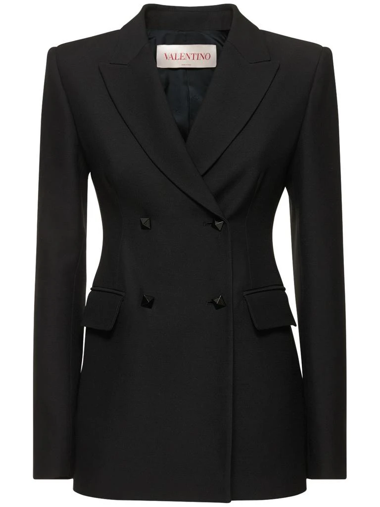 Valentino Double Breast Wool & Silk Crepe Blazer 1