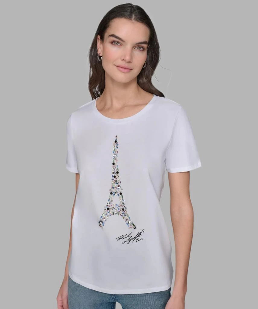 Karl Lagerfeld Paris JEWELED EIFFEL TOWER LOGO TEE 1