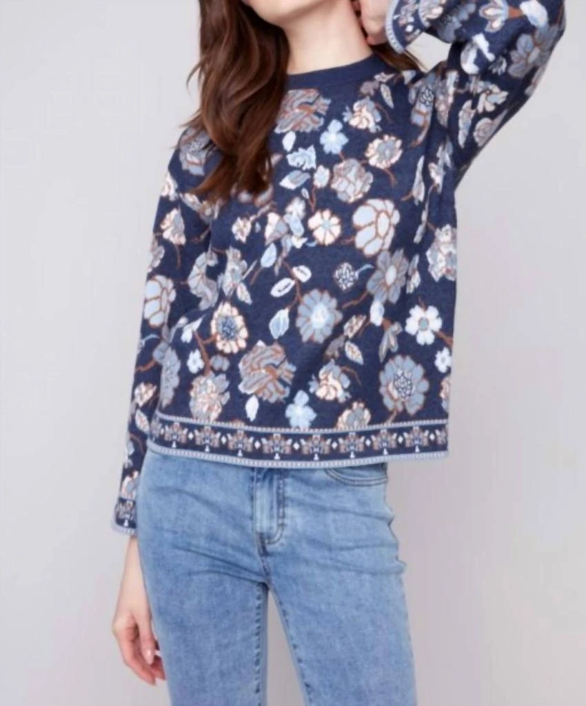CHARLIE B Floral Jacquard Sweater In Blue Floral