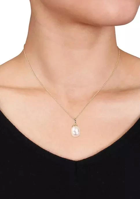 Belk 
Co. 9-10 Millimeter Cultured Freshwater Pearl and Diamond Accent Twist Pendant with Chain in 10k Yellow Gold 3