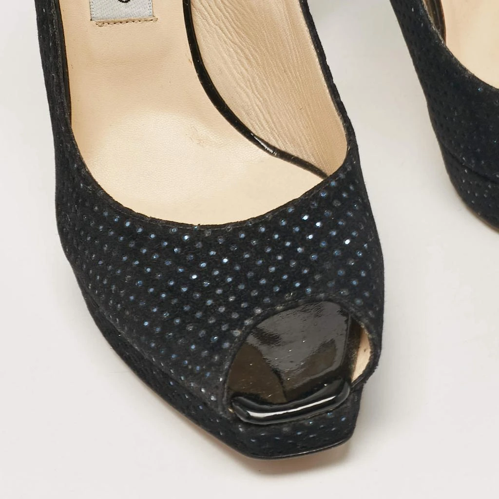 Jimmy Choo Jimmy Choo Black Embellished Suede Peep Toe Platorm Slingback Pumps Size 41 8
