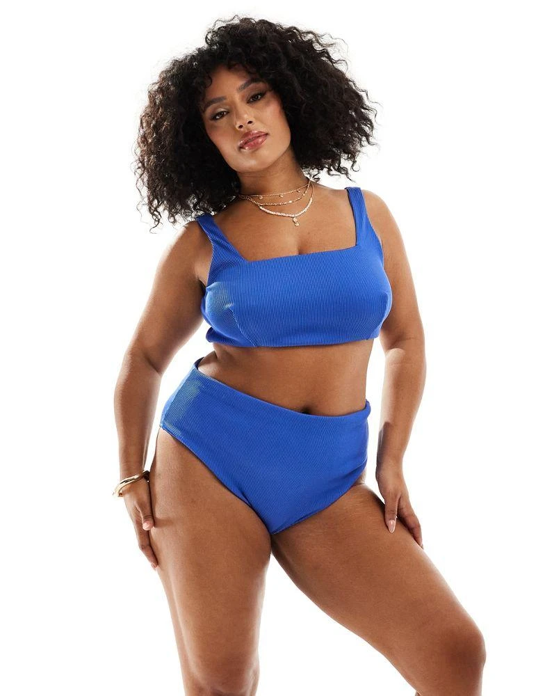 ASOS ASOS DESIGN Curve Emily rib crop bikini top in cobalt 2