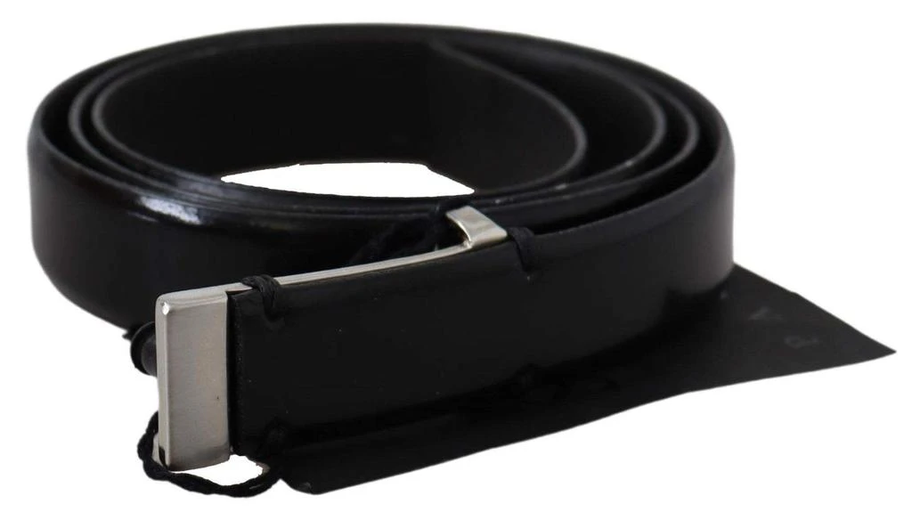 PLEIN SUD PLEIN SUD Black Leather Silver Chrome Metal Buckle Belt 1