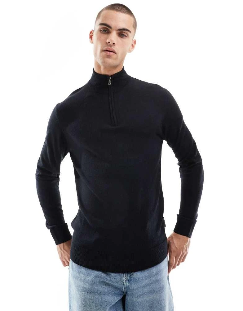 French Connection Mens French Connection soft touch half zip jumper in navy 3