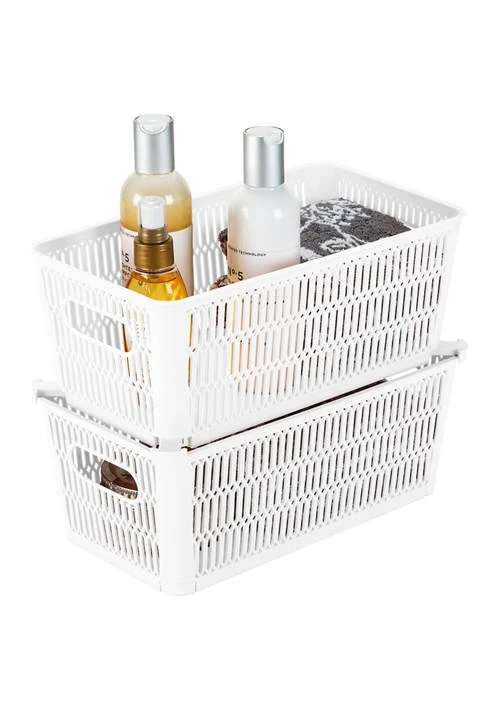 Simplify 2 Pack Slide 2 Stack It Small Storage Tote Baskets In White 3
