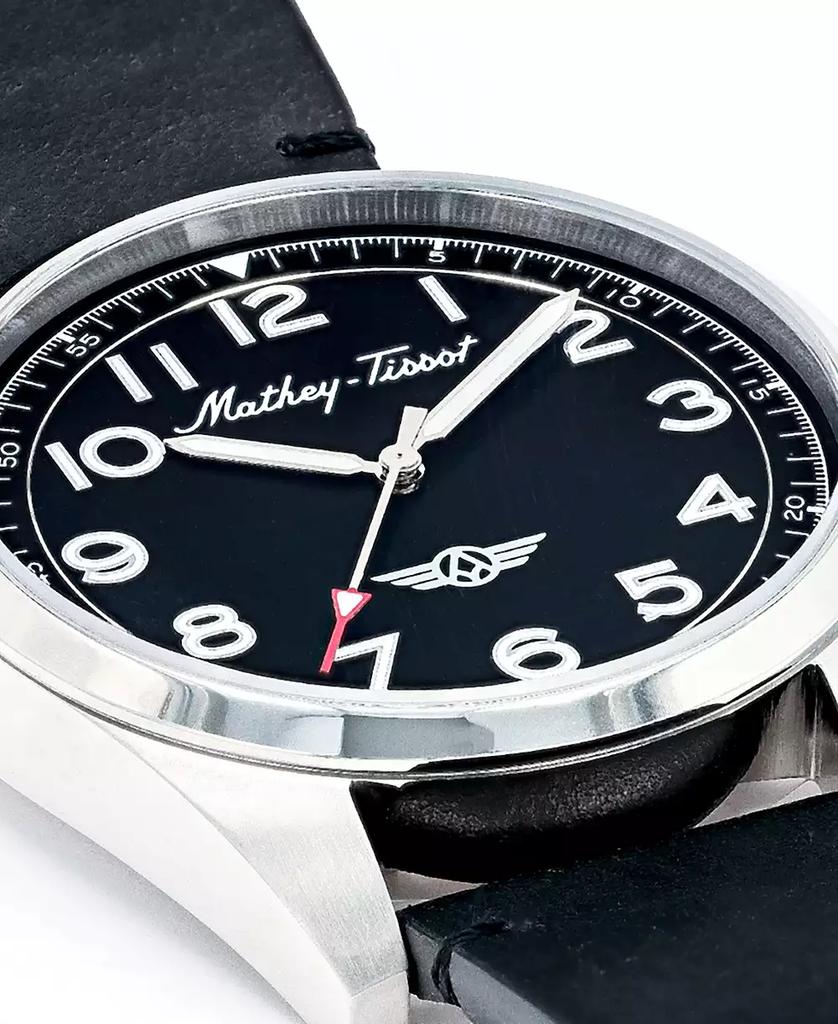 Mathey-Tissot Men's Heritage Collection Three Hand Black Genuine Leather Strap Watch, 42mm