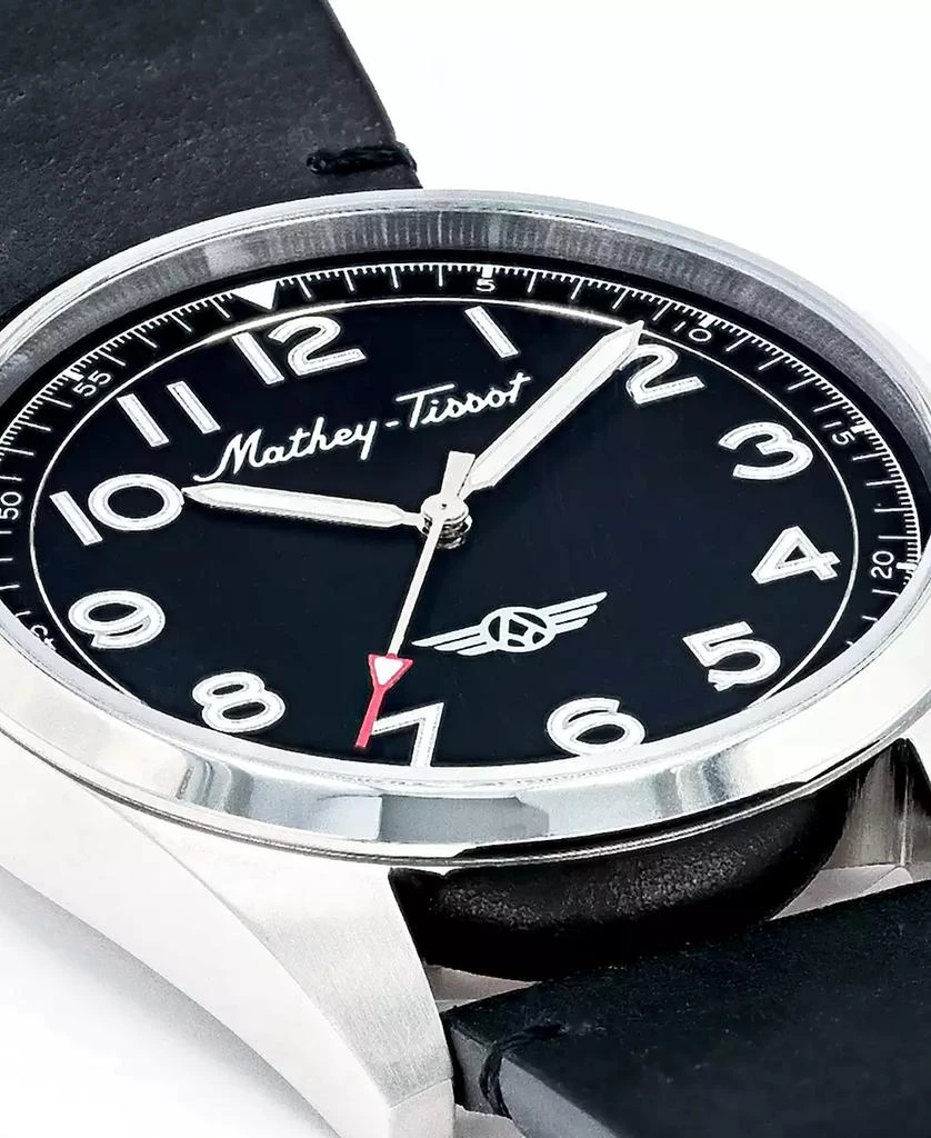 Mathey-Tissot Men's Heritage Collection Three Hand Black Genuine Leather Strap Watch, 42mm 2