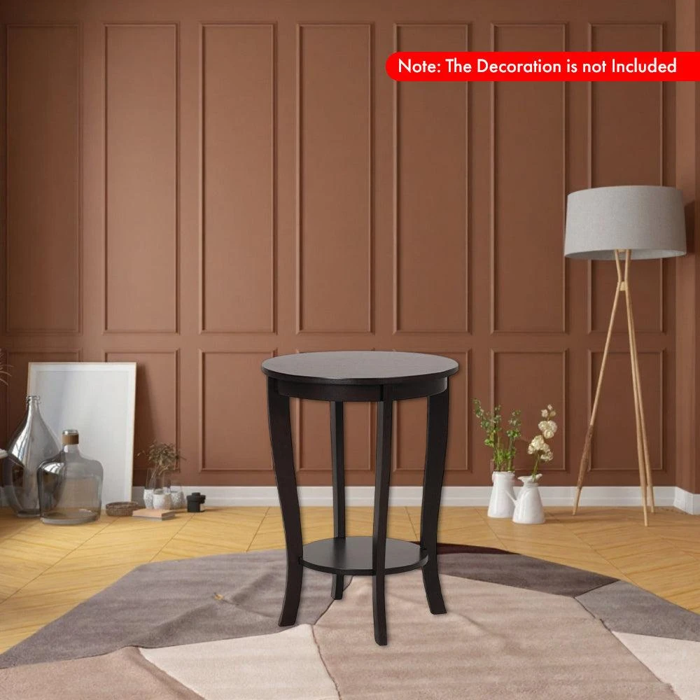 Hivvago Two-Layer Round End Table with Durable Solid Wood Legs 2