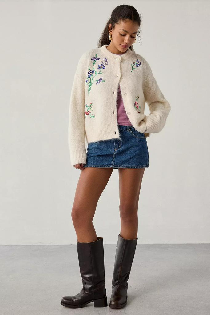 BDG BDG Becca Embroidered Brushed Knit Oversized Cardigan
