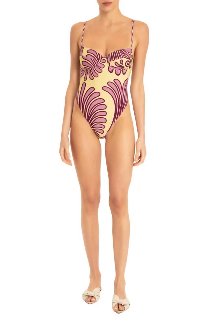 Adriana Degreas Deco Shell Swimsuit With Straps In Citrus
