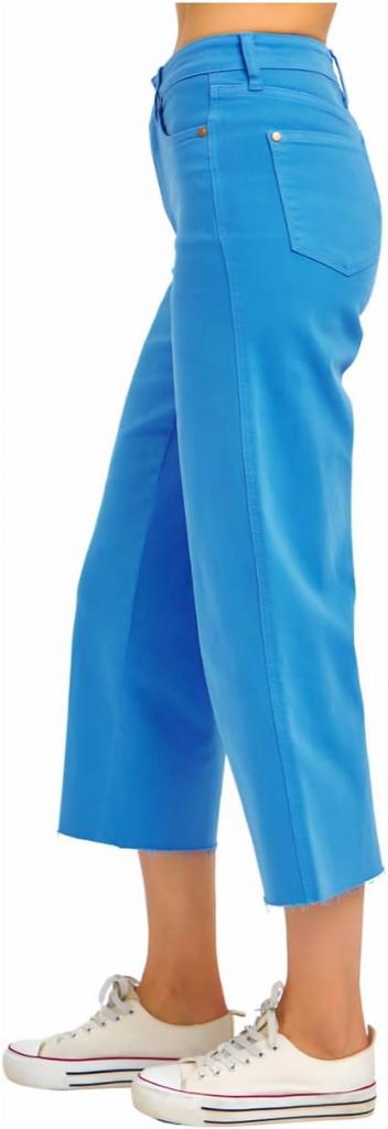 Judy Blue High Rise Control Top Wide Leg Crop Jeans In Sky Blue