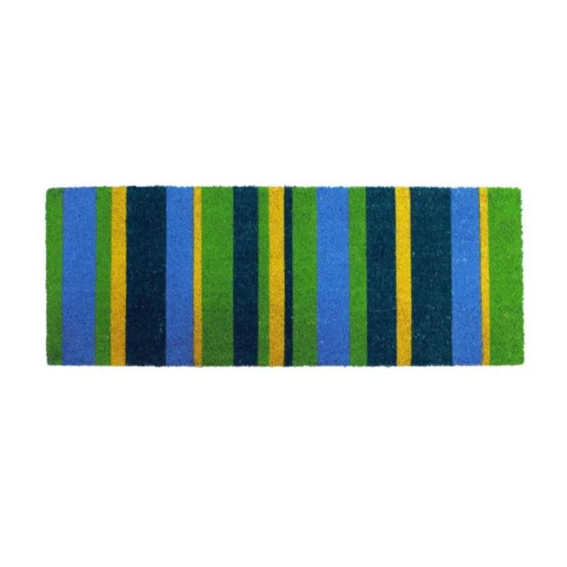 Imports Décor Green Striped Coir Door Mat, Coconut Fiber Doormat with Non-Slip PVC Backing, Indoor Outdoor Entrance Rug, Modern Stripe Design