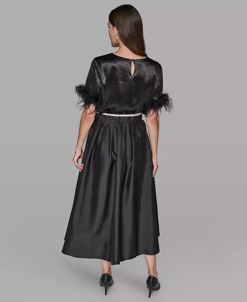 Karl Lagerfeld Paris Women
s Crewneck Feather Trim Top 2