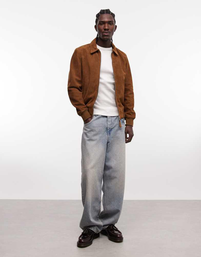 Schott Schott real suede bomber jacket with collar in rust