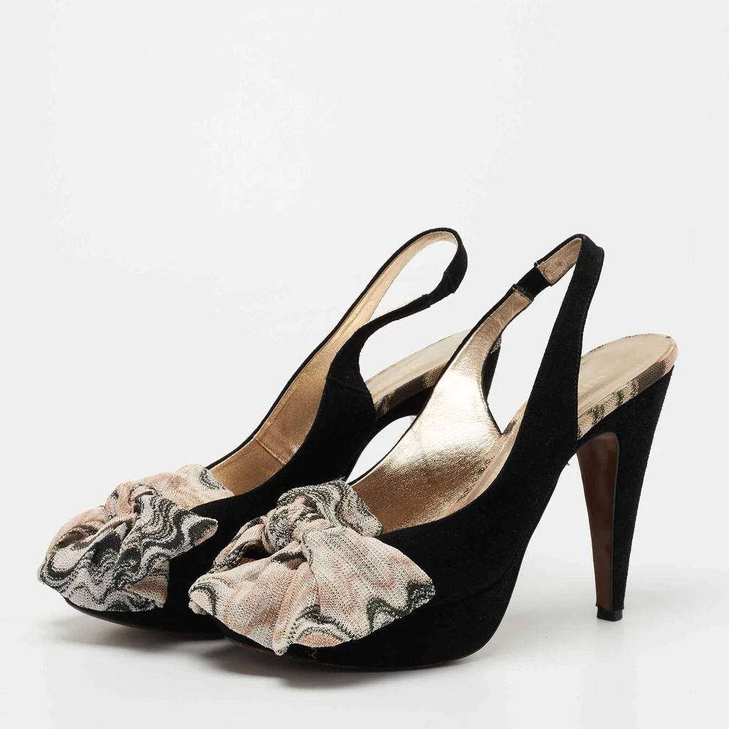 Missoni Missoni Black Suede and Fabric Bow Peep Toe Slingback Pumps Size 40 2