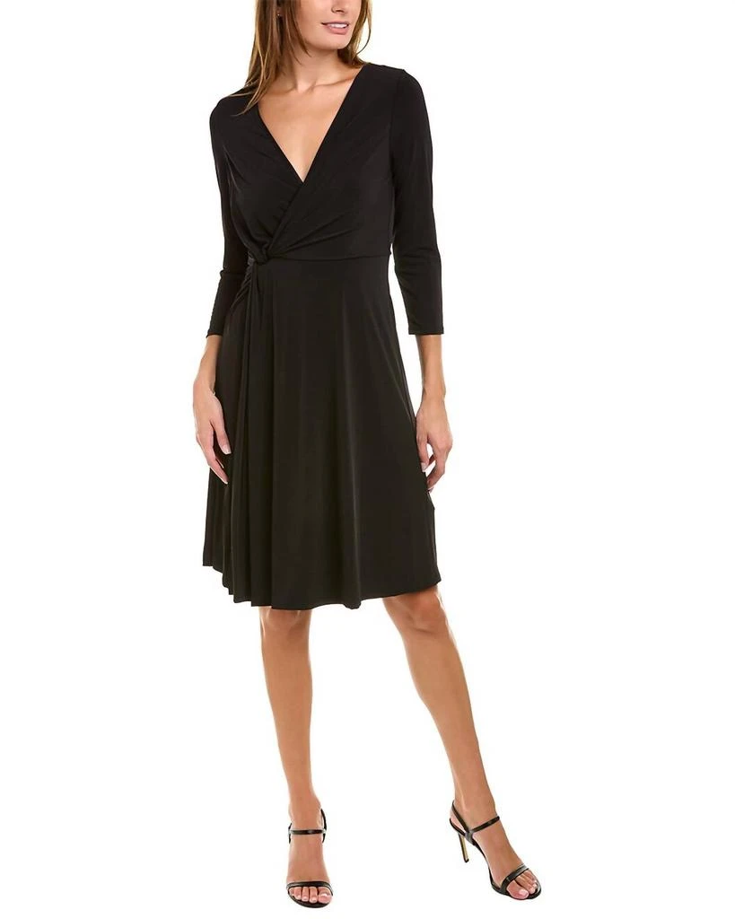 London Times Faux Wrap Dress In Black 1