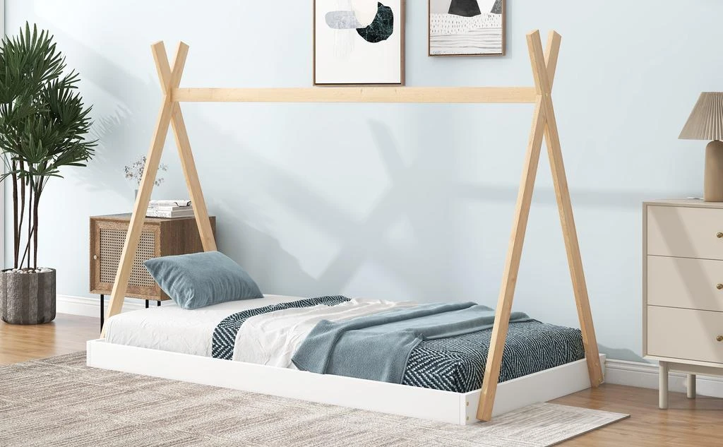 Streamdale Furniture Streamdale Twin Size Tent Floor Bed With Triangle Structure 5