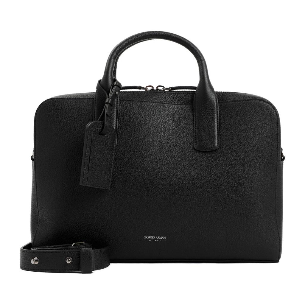 Giorgio Armani Briefcase Black Grained Calf Leather Bag