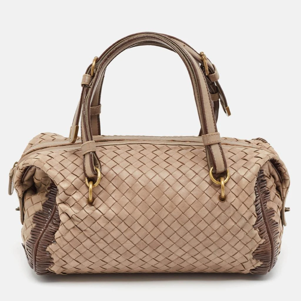 Bottega Veneta Beige Intrecciato Leather Boston Bag 1