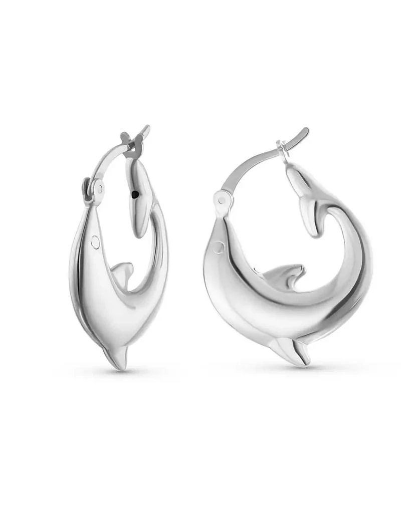 Bling Jewelry Hawaiian Nautical Vacation Honeymoon Ocean Marine Life Dolphin Hoop Earrings Sterling Silver