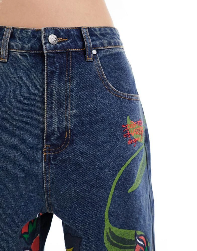 Ed Hardy Ed Hardy relaxed skater longline denim shorts with peachy bum print 2