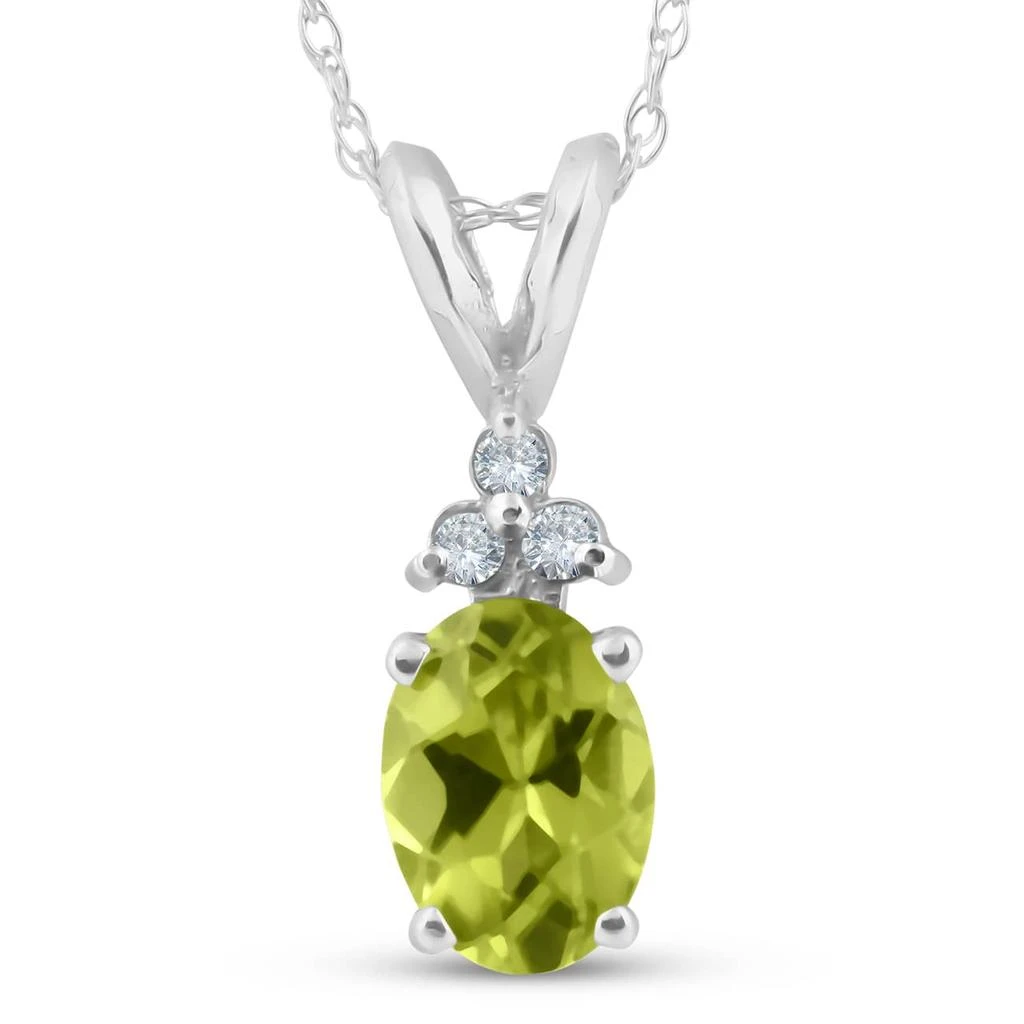 Pompeii3 5/8ct Oval Peridot 
Diamond Solitaire Pendant 14K White Gold With 18" Chain