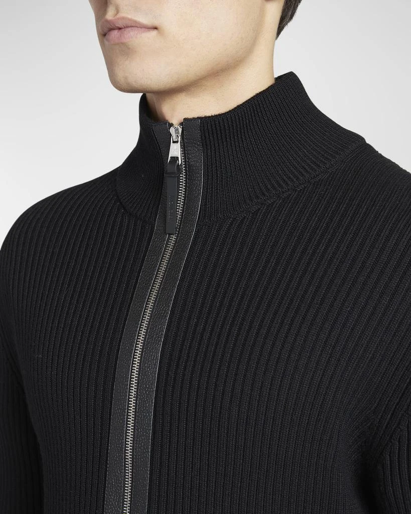 Moncler Men's Ribbed Cardigan with Leather Trim 7