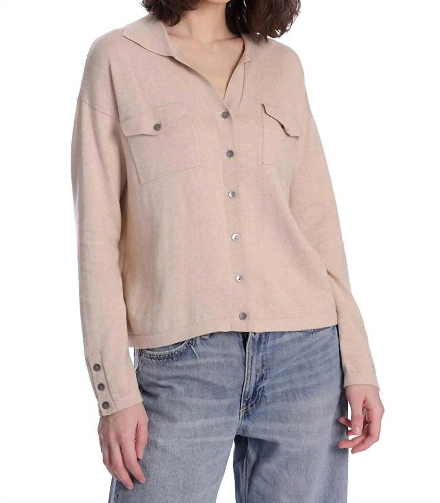 Minnie Rose Cotton Cashmere Long Sleeve Solid Camp Shirt In Brown Sugar 1