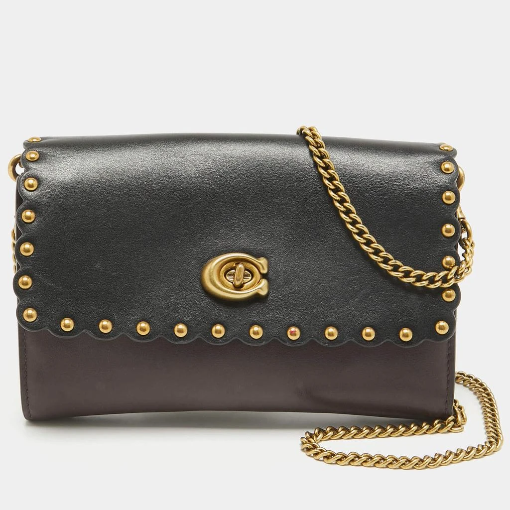 Coach Coach Black/Burgundy Leather Scallop Studded Marlow Crossbody Bag 1