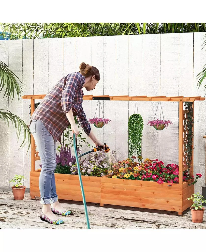 GIVIMO Raised Garden Bed with Side Trellis Hanging Roof and Planter Box 9