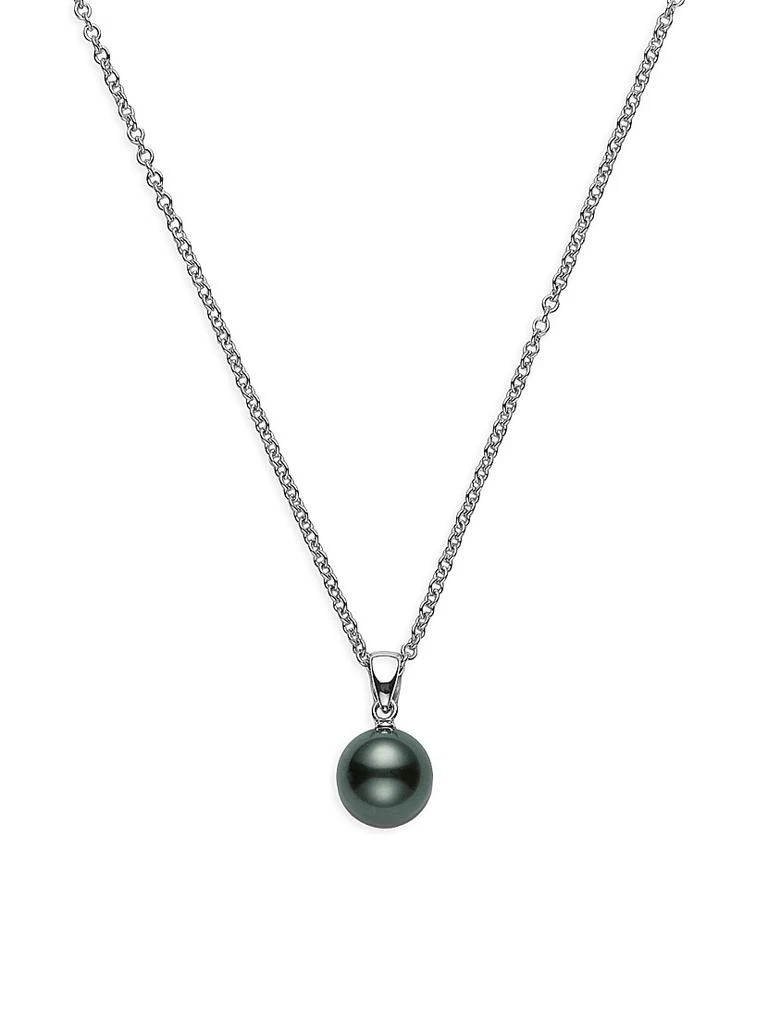 Mikimoto 9MM Black Round Cultured South Sea Pearl &amp; 18K White Gold Pendant Necklace 1