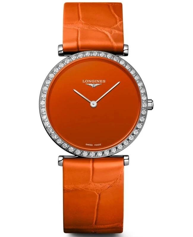 Longines Longines La Grande Classique Quartz Orange Dial Diamond Leather Strap Women's Watch L4.523.0.92.2 1