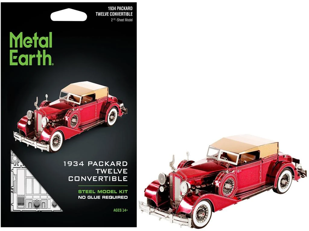 Metal Earth Model Kit 1934 Packard Twelve Convertible Red with Tan Soft Top (Moderate Difficulty) Steel Model by