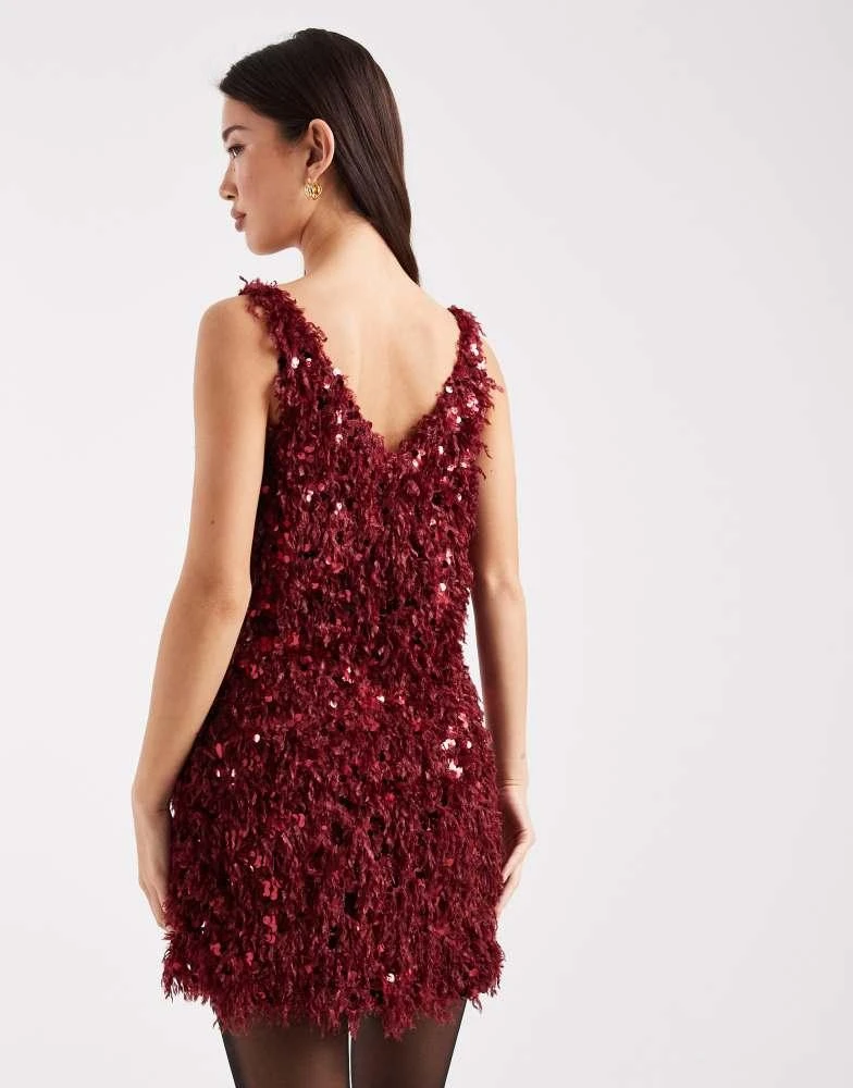 ONLY faux feather sequin mini dress in burgundy  On Sale Now with Up to  10% Off | Discover Exclusive Deals & Savings at BeyondStyle  Authentic  ONLY Home|women with Limited-Time Discounts,