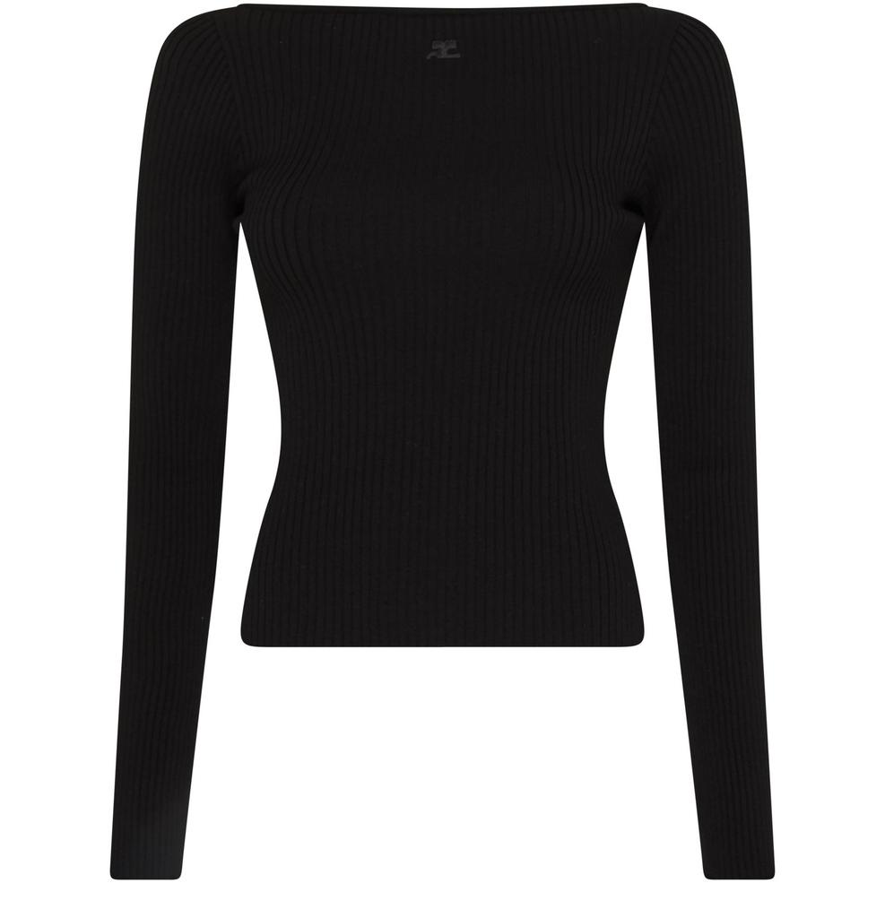 COURREGES Rib knit sweater with bare shoulders