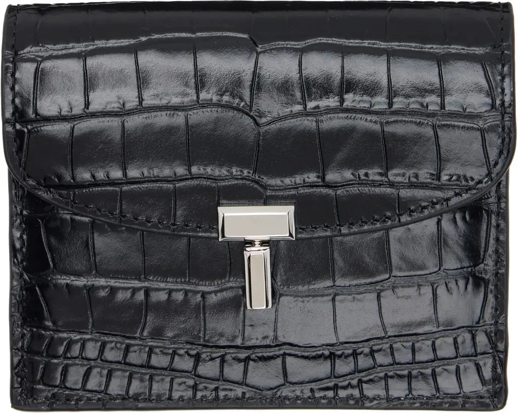 Totême Black T-Lock Croco-Embossed Card Holder