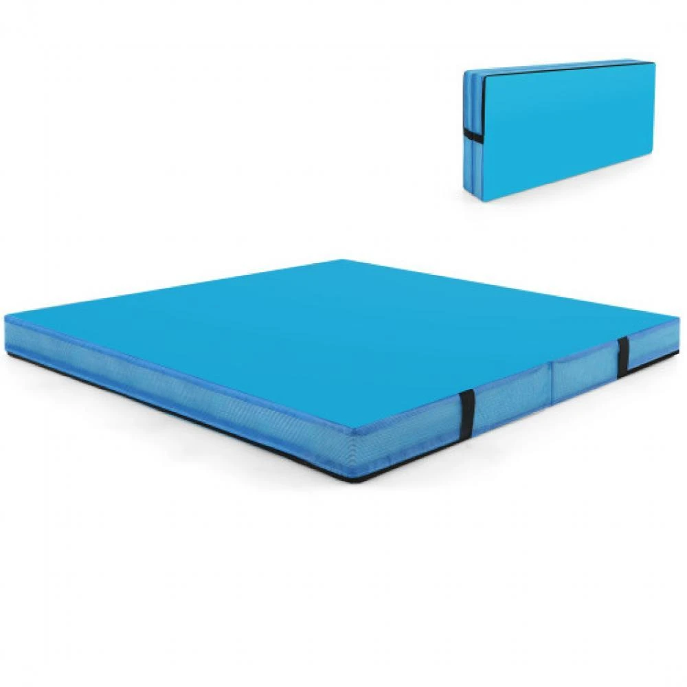 Hivvago 4ft x 4ft x 4in Bi-Folding Gymnastic Tumbling Mat with Handles and Cover-Blue 3