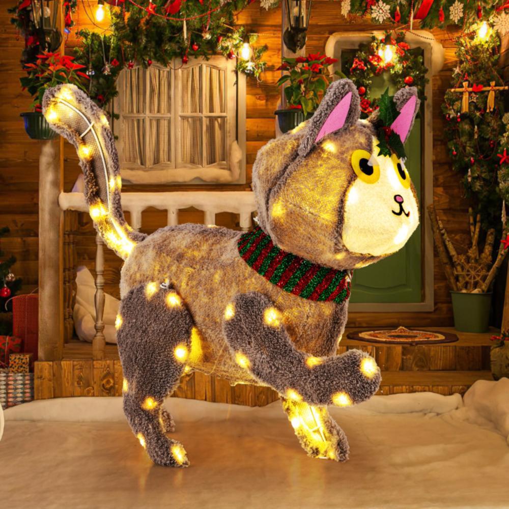 Hivvago Pre-lit 88 LED Light Up 3D Cute Cat with Warm White Light and Plug