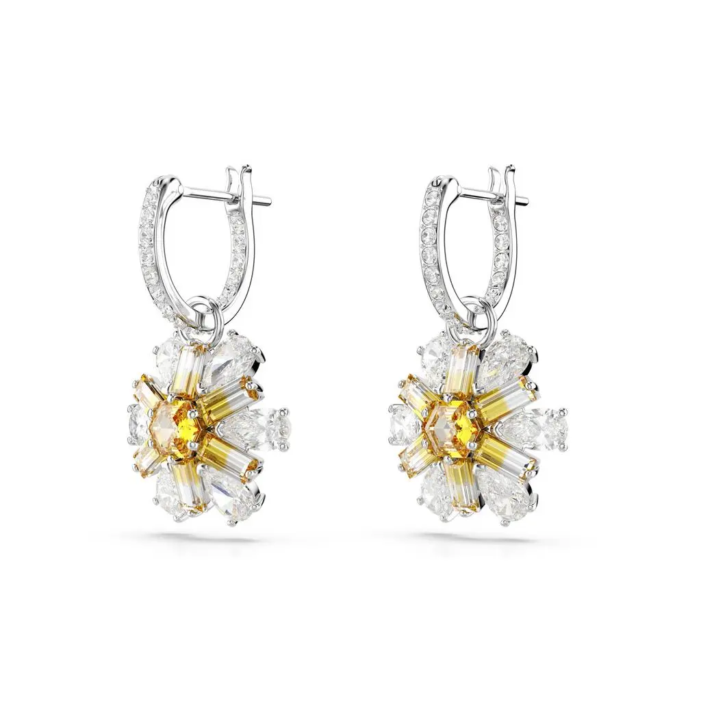 Swarovski Idyllia drop earrings flower yellow rhodium plated 3