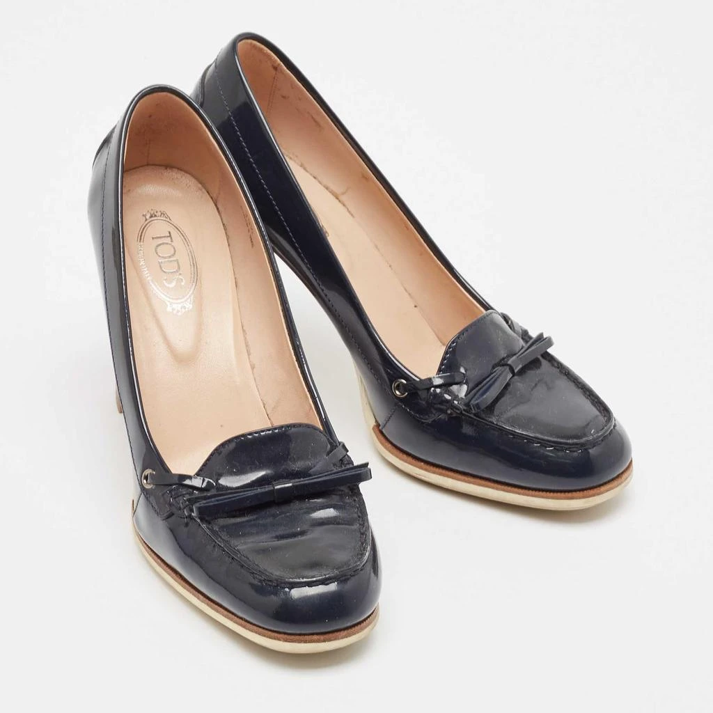 Tod's Tod's Navy Blue Patent Leather Block Heel Pumps Size 39.5 4