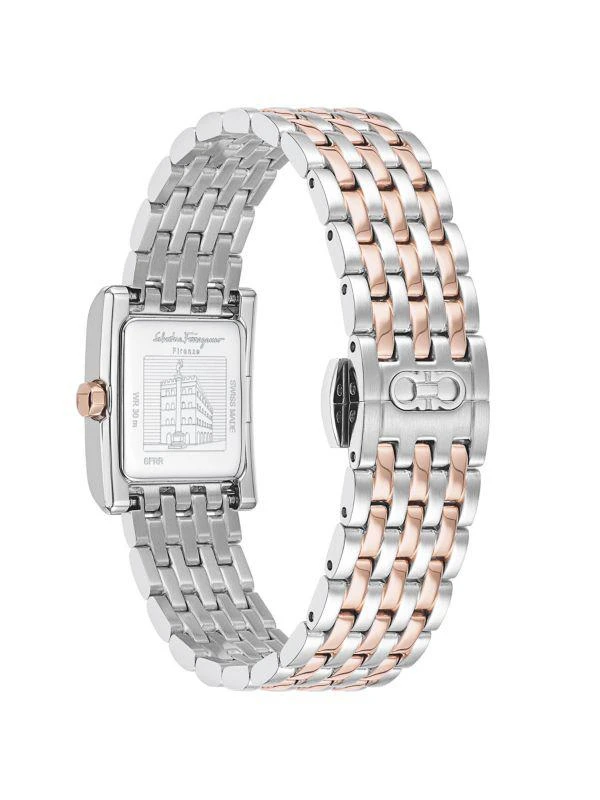 Salvatore Ferragamo Lace Rose Gold & Stainless Steel Square Watch 3