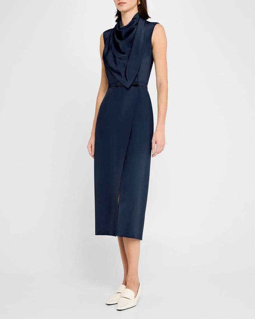 ADAM LIPPES Scarf Drape Silk Crepe Midi Dress With Belt 4